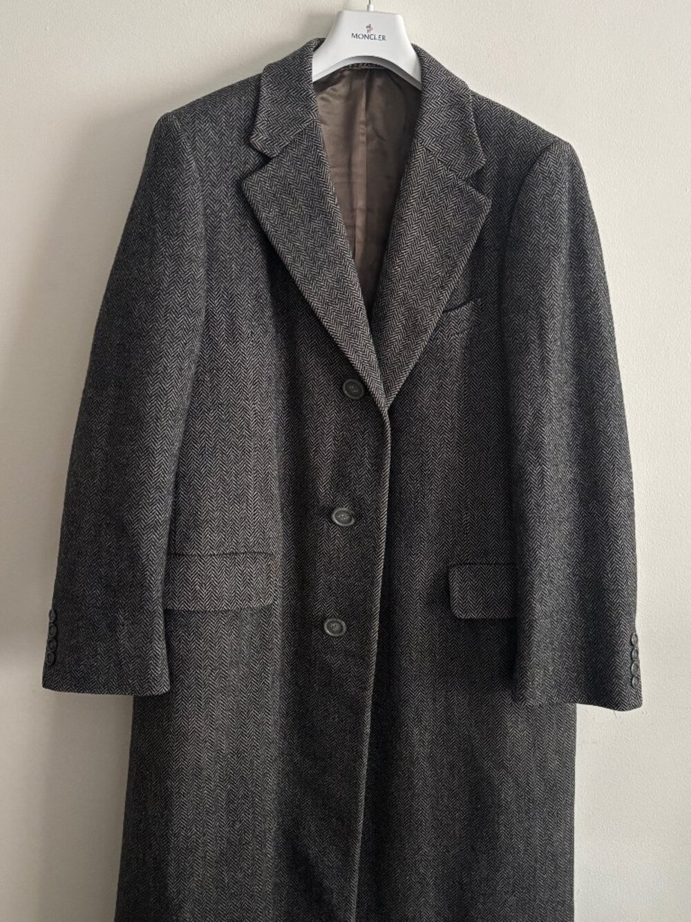 Vintage Harry Rosen Grey Herringbone Wool Overcoat 40-42